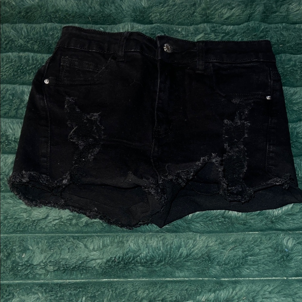 Black Denim high-wasted Women's Shorts